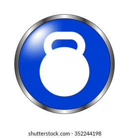 dumb bell - vector icon on the blue button