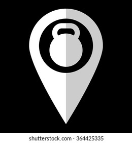 dumb bell - white vector icon;  map pointer