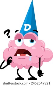 Dumb Brain Cartoon Character Wearing A Dunce Hat. Vector Illustration Flat Design Isolated On Transparent Background