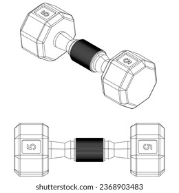 Dumbbell 5 kg isolated on white background. Fitness, cardio, and muscle building machines. Exercise and gym concept. Vector illustration.
