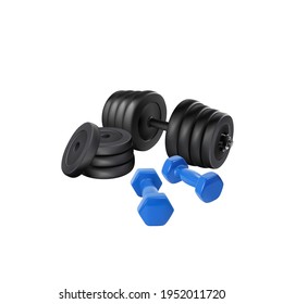 Dumbbell adjustable disc isolated vector. realistic fitness weight equipment. Scalable editable illustration. Gym and body building black blue weights exercise. graphic weight bar