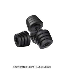 Dumbbell adjustable disc isolated vector. realistic fitness weight equipment. Scalable editable illustration. Gym and body building black weights exercise. graphic weight bar