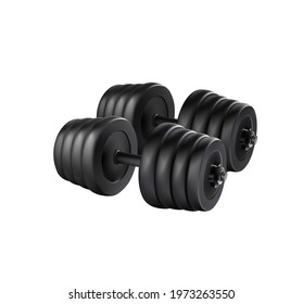 Dumbbell barbell adjustable disc isolated vector. realistic fitness weight lifting equipment. Scalable bodybuilding illustration. Gym and body building black weights exercise. graphic weight bar