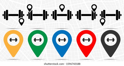 The dumbbell, barbell icon in location set. Simple glyph, flat illustration element of gym theme icons