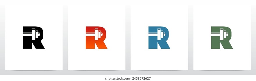 Dumbbell Barbell on Letter Initial Logo Design R