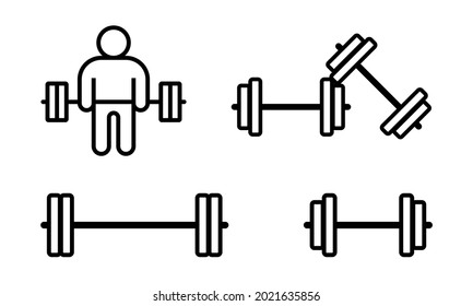 Dumbbell and barbell training vector icons