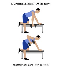 Dumbbell bent over row exercise vector illustration on the white background.