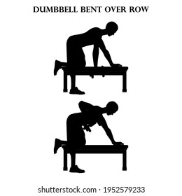 Dumbbell bent over row exercise vector illustration silhouette on the white background.