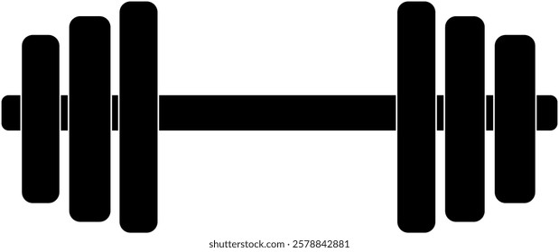 Dumbbell. Black silhouette. Vector drawing. Isolated object on white background. Isolate