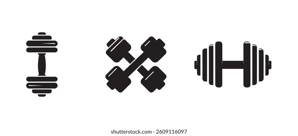 Dumbbell black solid silhouette isolated on white background, clip art logo icon
