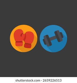 Dumbbell and Boxing Gloves Icon Set