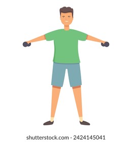 Dumbbell boy training icon cartoon vector. School gym sport. Child practice