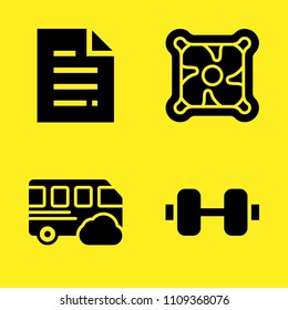 dumbbell, bus, file and cooler vector icon set. Sample icons set for web and graphic design