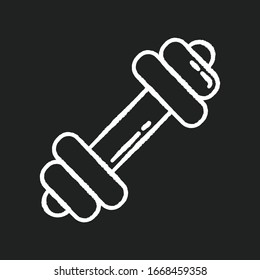 Dumbbell chalk white icon on black background. Gym equipment. Sports goods. Active lifestyle. Body care. Power lifting. Muscle training. Fitness workout. Isolated vector chalkboard illustration