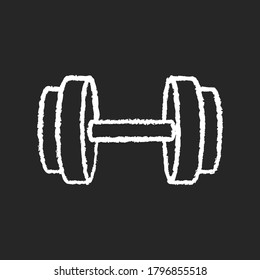 Dumbbell chalk white icon on black background. Gym equipment for arms muscle training. Strength exercise, bodybuilding. Heavy weight lifting, athletic workout. Isolated vector chalkboard illustration