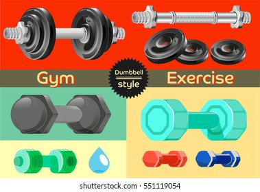 Dumbbell collection. Set Different materials. Are generally for Gym and exercise.