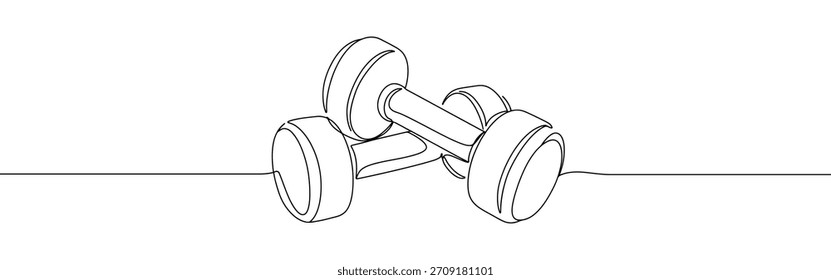 Hantel durchgehende einzeilige Zeichnung. Handgezeichnetes Fitnesskonzept.
