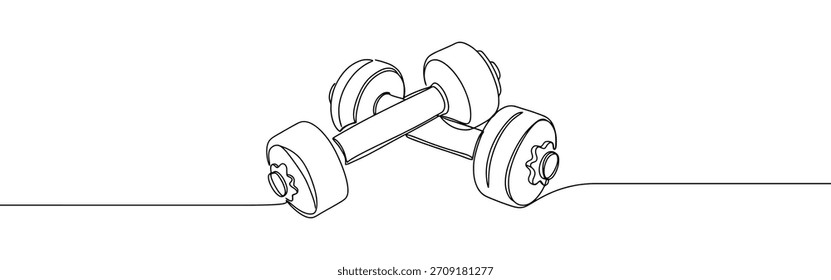 Hantel durchgehende einzeilige Zeichnung. Handgezeichnetes Fitnesskonzept.