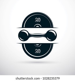 Dumbbell and disc weight vector illustration, fitness sport equipment for healthy lifestyle and fitness workout.