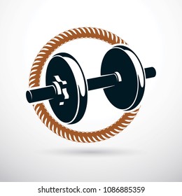 Dumbbell with disc weight vector illustration. Fitness and bodybuilding sport equipment.