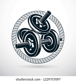 Dumbbell with disc weight vector illustration. Gym and bodybuilding sport equipment.