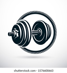 Dumbbell with disc weight vector illustration. Cross fit and bodybuilding sport equipment.