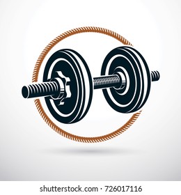 Dumbbell with disc weight vector illustration. Cross fit and bodybuilding sport equipment.