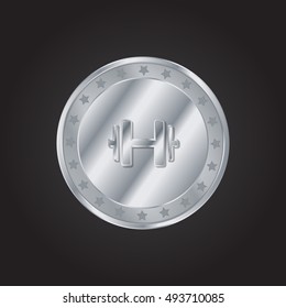 Dumbbell embossed realistic silver / platinum coin precious Icon / Logo Design