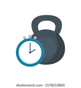 dumbbell equipment gym with chronometer vector illustration design