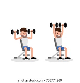 Dumbbell exercise man flat design vector.