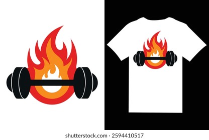 Dumbbell with fire flames T-shirt Design