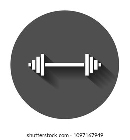 Dumbbell fitness gym in flat style. Barbell illustration with long shadow. Bodybuilding sport concept.