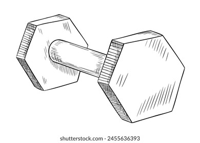 Hantel für Fitness. Vektorgrafik Barbell Illustration auf isoliertem Hintergrund. Lineare Zeichnung von Sportgeräten für Gewichtheben in Fitnessstudio mit schwarzer Tinte bemalt. Training Gewichtsskizze für Symbol oder Logo.