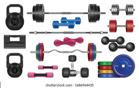 Dumbbell de un icono de conjunto realista vector de fitness. Ilustración vectorial sobre fondo blanco. Icono de conjunto realistas aislado dumbbell de fitness.