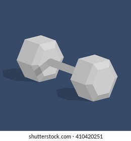 Dumbbell in flat style isolated on dark blue background. Weight lifting flat isometric sport. Vector Illustration