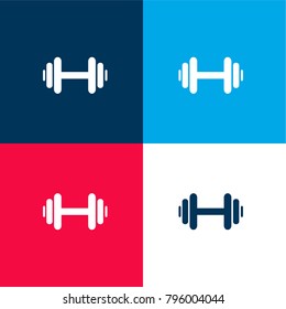 Dumbbell four color material and minimal icon logo set in red and blue