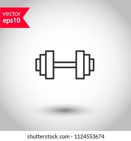 Dumbbell for gym vector icon. Dumbbell for training icon. Dumbbell for fitness vector sign. Studio background. EPS 10 vector sign