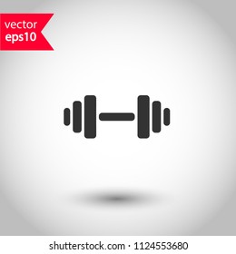 Dumbbell for gym vector icon. Dumbbell for training icon. Dumbbell for fitness vector sign. Studio background. EPS 10 vector sign