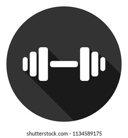 Dumbbell for gym vector icon. Dumbbell for training icon. Dumbbell for fitness vector sign. Gray background with shadow. Vector flat sign