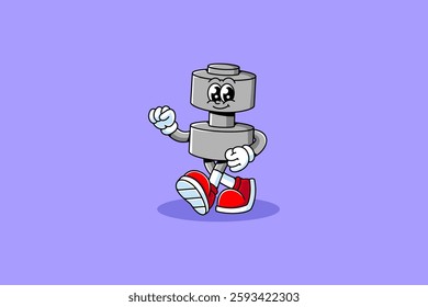 dumbbell, halter fitness gym retro cartoon character mascot illustration with walking pose and showing a cheerful face for fitness gym bodybuilding sport club mascots and merchandise