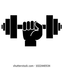 Dumbbell in hand. Icon on white background. Vector illustration