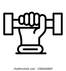 Dumbbell in hand icon. Outline dumbbell in hand vector icon for web design isolated on white background