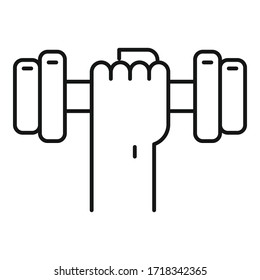 Icono de Dumbbell en la mano. Símbolo de esquema en icono de vector manual para diseño web aislado en fondo blanco