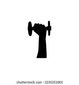 Dumbbell in hand icon. Simple style body building sport lessons course big sale poster background symbol. Dumbbell in hand brand logo design element. Dumbbell in hand t-shirt printing. vector for stic