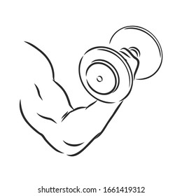 dumbbell in hand, vector sketch illustration 
