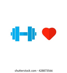 Dumbbell heart icon flat vector on white background.