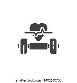 Dumbbell and heart vector icon. filled flat sign for mobile concept and web design. Heartbeat and barbell glyph icon. Fitness gym symbol, logo illustration. Pixel perfect vector graphics