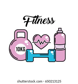 dumbbell with heartbeat and bottle of water