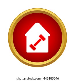 Dumbbell in a house icon in simple style on a white background