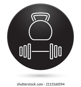 dumbbell icon, black circle button, vector illustration.